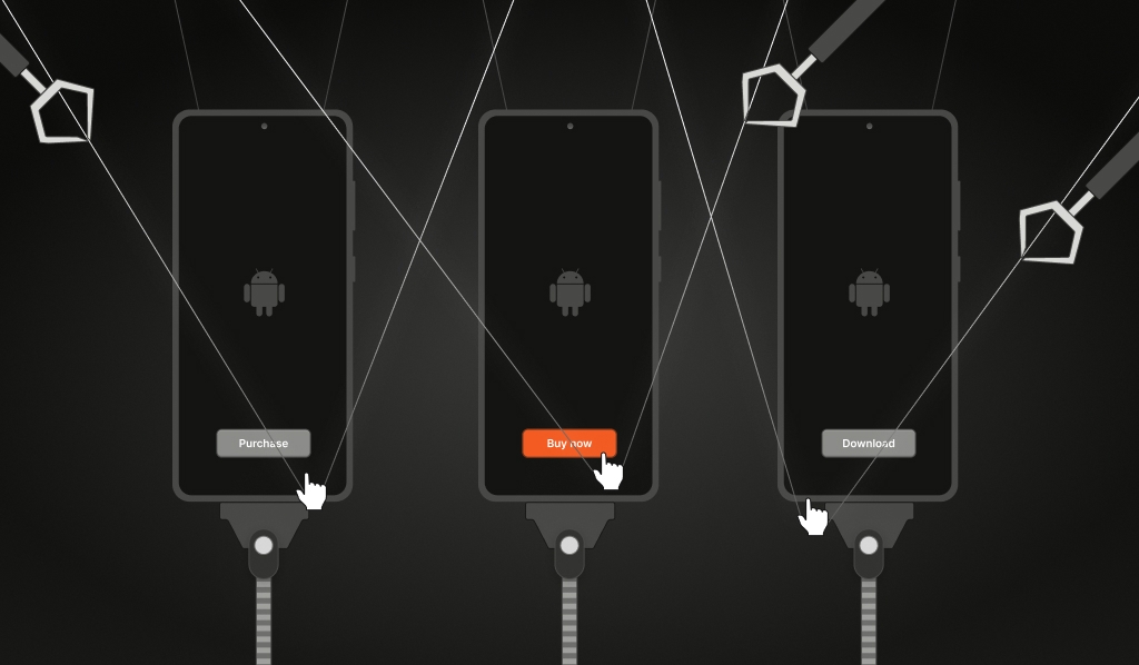 three mobile phones in a row