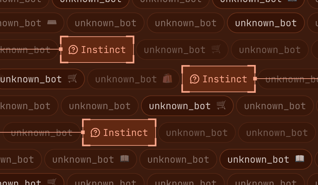 Illustrated graphic of several boxes representing bots with three boxes highlighted with the word Instinct and a small text icon inside.