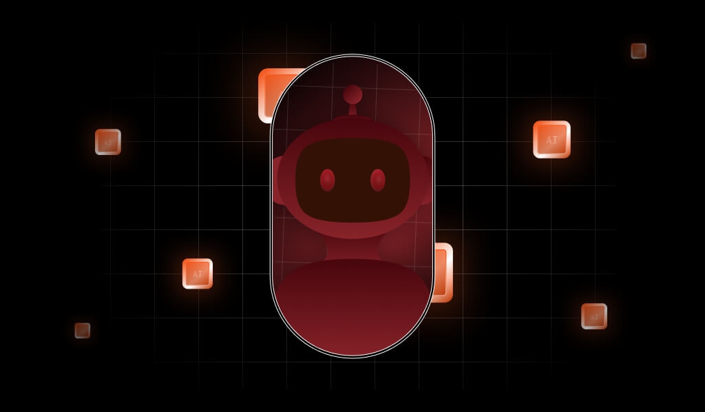 Stylized robot on dark background. 