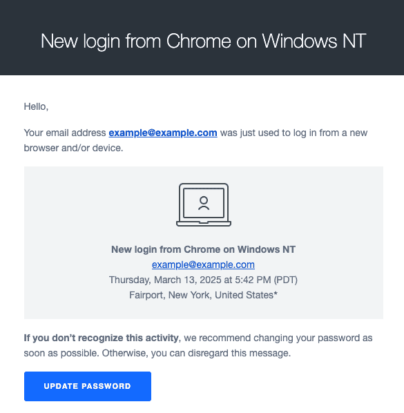 new login email alert example