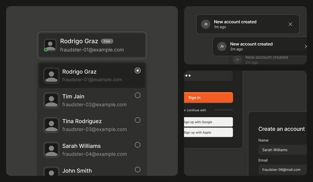 dashboard with list of fraudster names