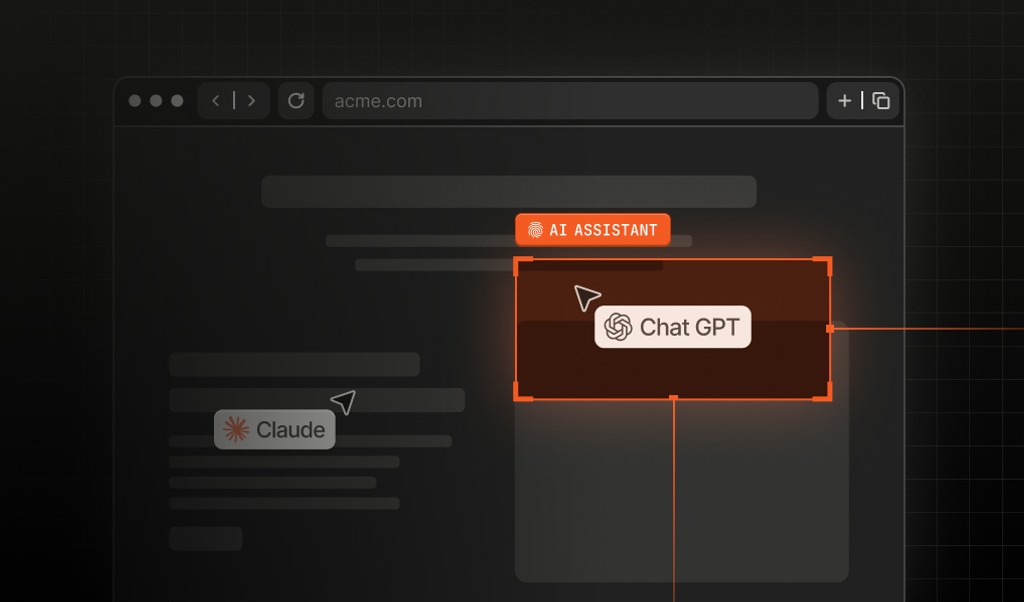Fingerprint AI Assistant Detection identifying ChatGPT and Claude traffic on a website A browser window showing a webpage with AI assistant labels identifying ChatGPT and Claude as the visitors behind incoming requests.