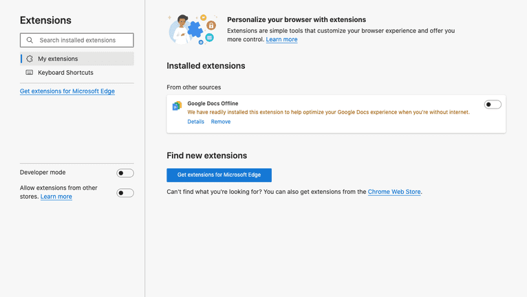 Microsoft Edge add-ons and extensions