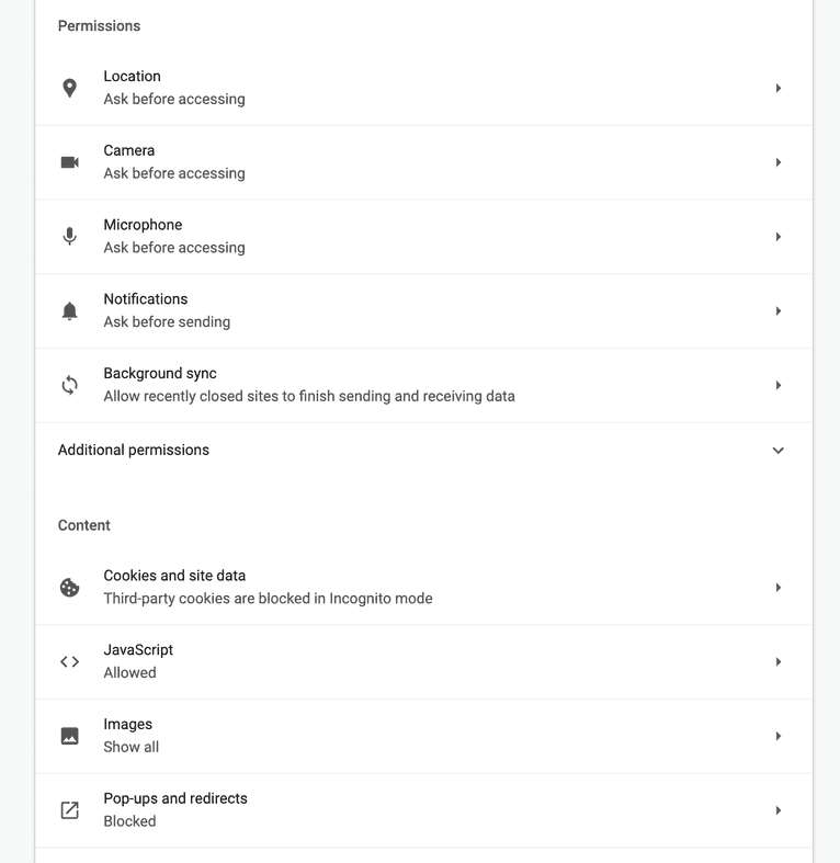 Chrome permissions and content