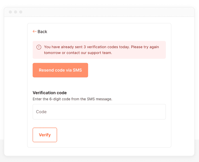 Account creation screen blocking user from requesting any more OTP codes