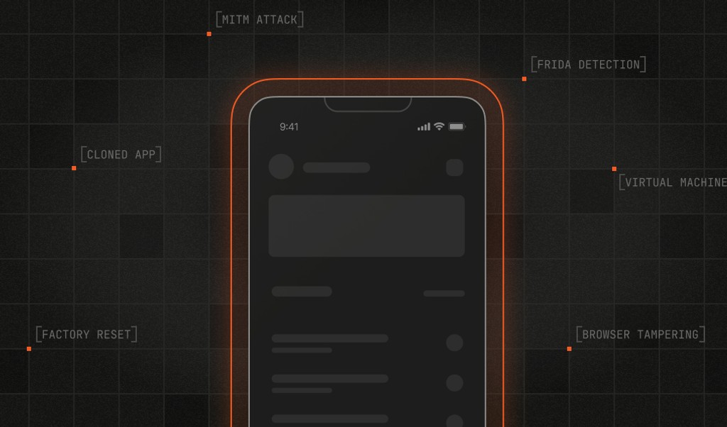 Graphic showing a phone with a protective barrier and device signals floating around it.