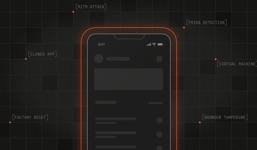Graphic showing a phone with a protective barrier and device signals floating around it.