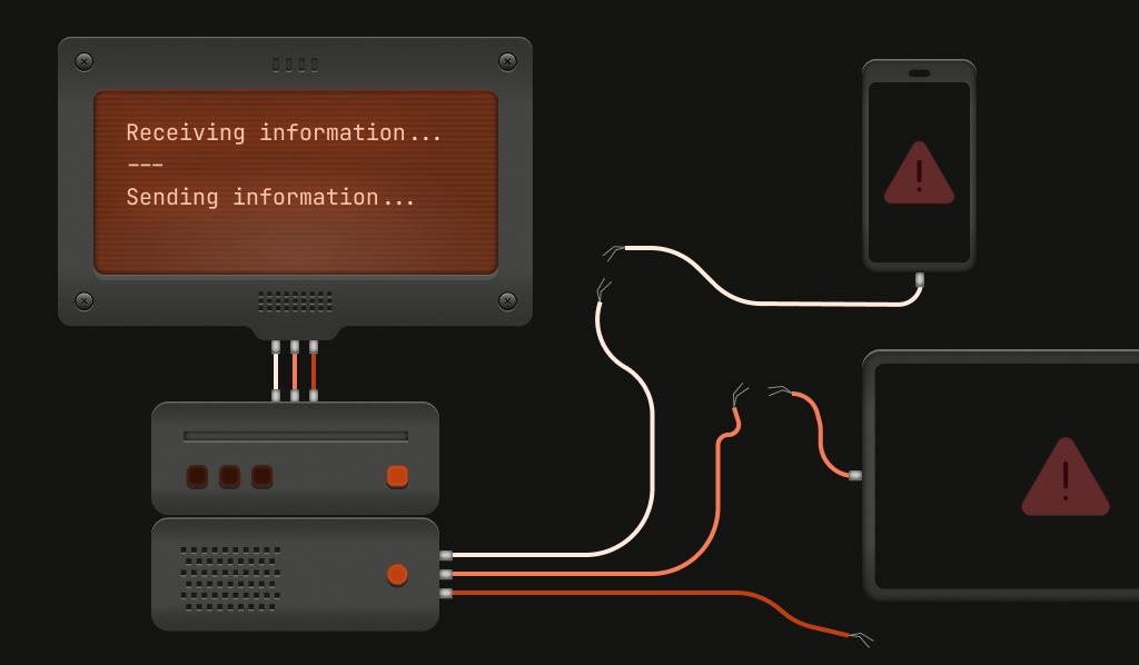 two devices disconnected from an intermediate device