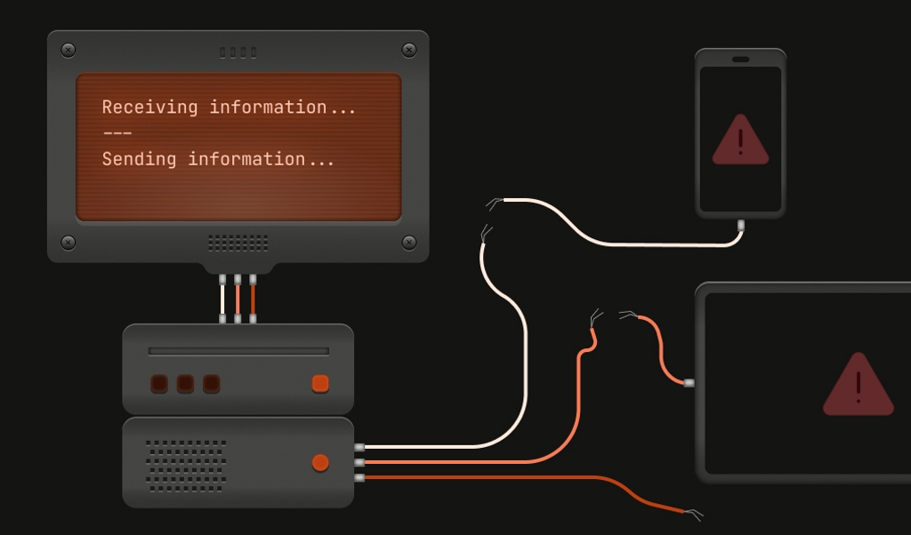 two devices disconnected from an intermediate device