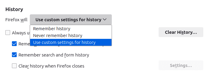 History settings
