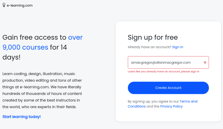 Error, already have an account