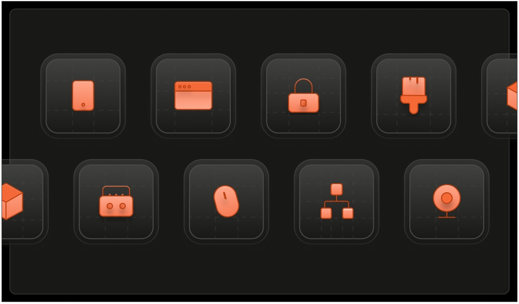 cybersecurity icons on a black background