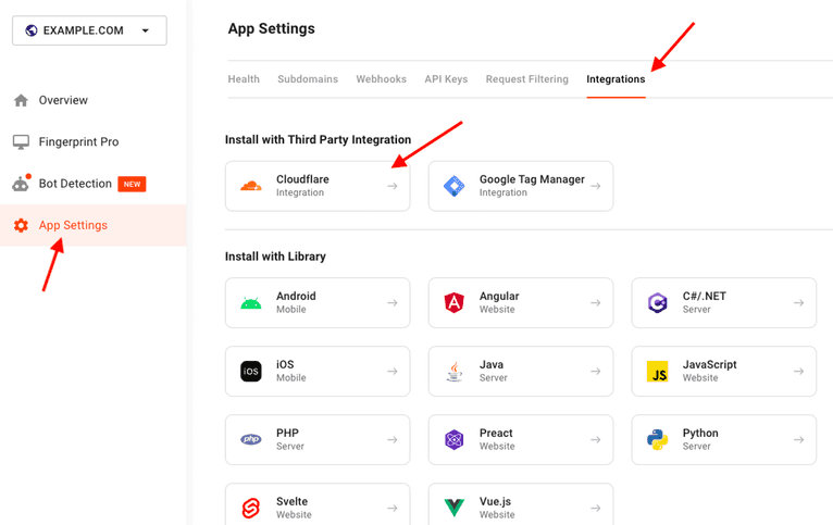Navigating to the Cloudflare proxy integration