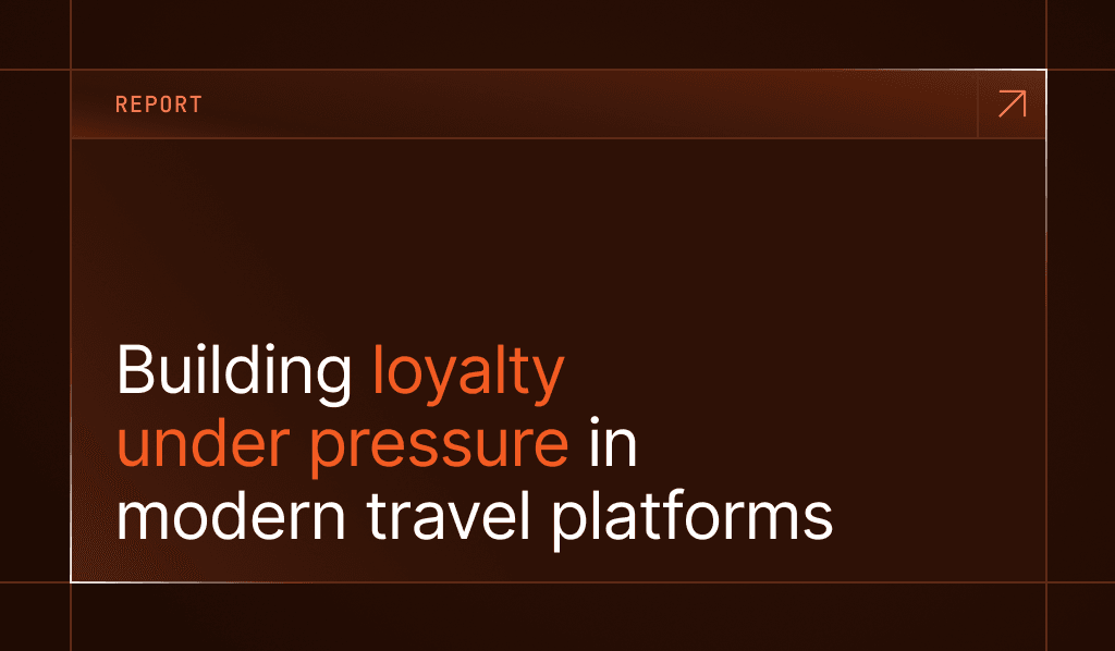 A name plate of the report that says "Building loyalty under pressure in modern travel platforms"