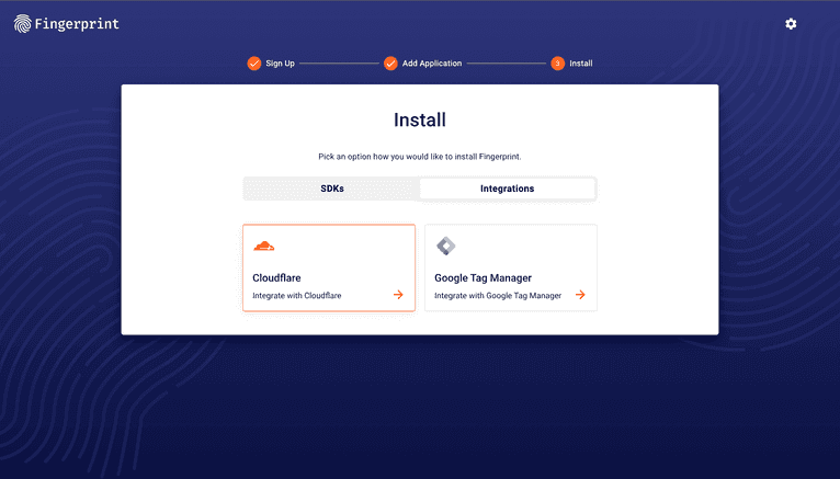fingerprint pro cloudflare integration start page