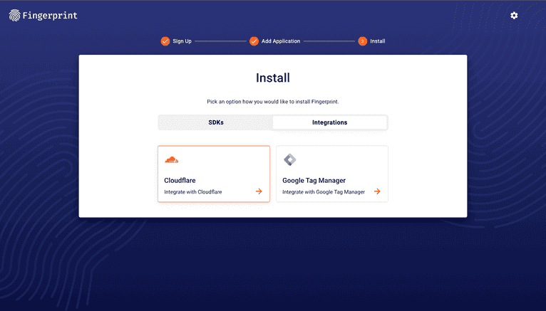 fingerprint pro cloudflare integration start page