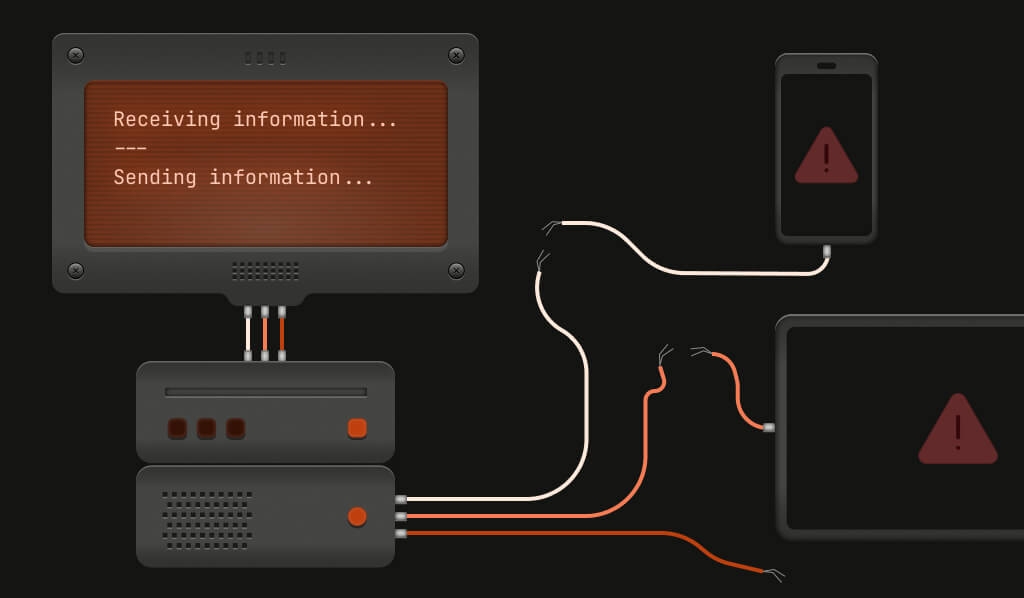 two devices disconnected from an intermediate device