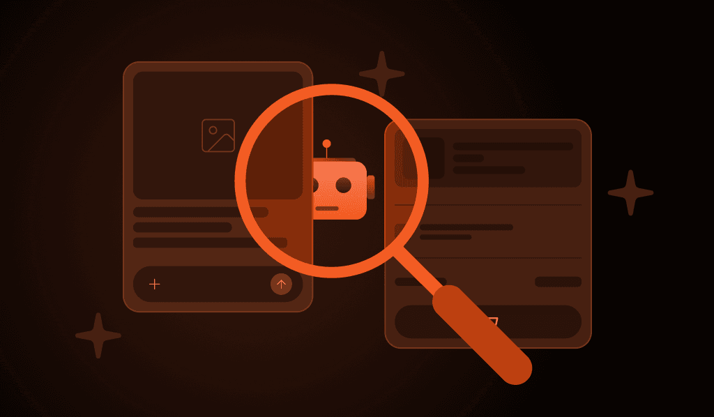 An illustration of a magnifying glass revealing a bot behind a browser window indicating improved website performance and user experience.