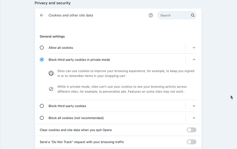 Opera cookie management