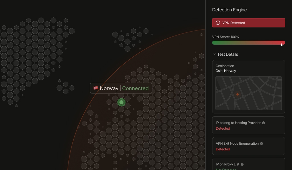 map showing device pinging in Norway