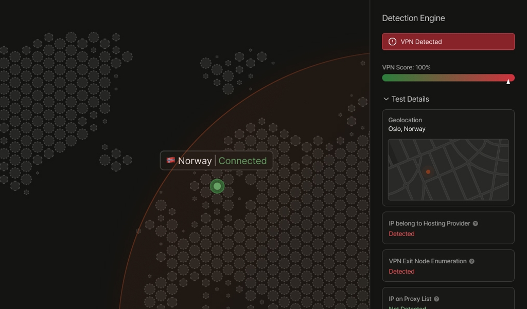 map showing device pinging in Norway