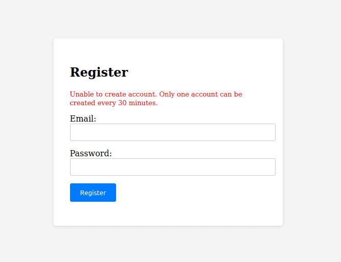 Failed registration attempt