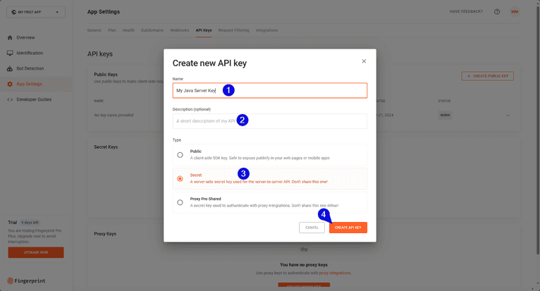 API key form