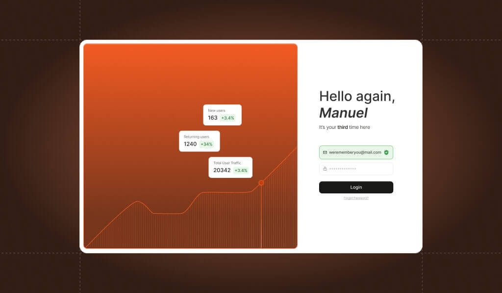 RUX for finserv & fintech image Image showing a welcome back page