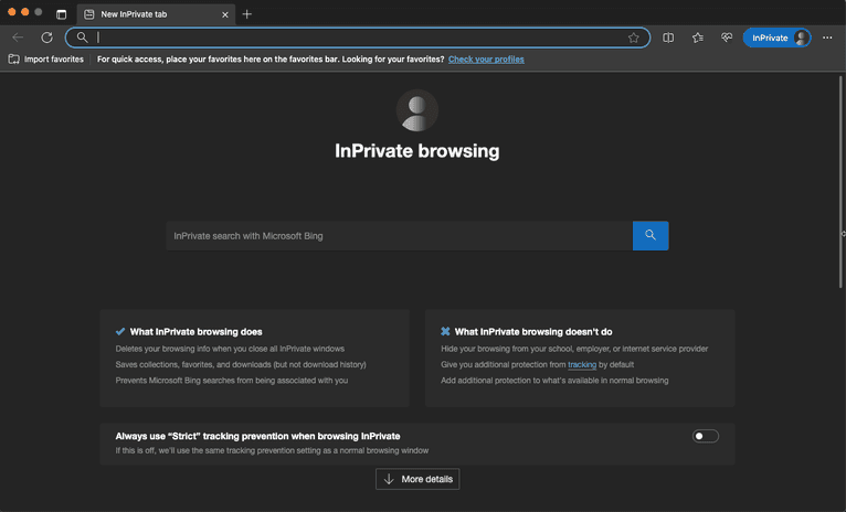 Microsoft Edge InPrivate mode